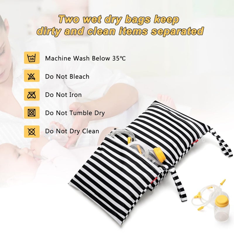 Damero Breast Pump Parts Bag, 2Pack Wet Bag for Breast Pump Parts Storage with Waterproof Mat, Black Strips - Image 4